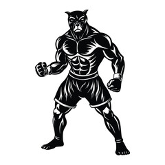 Vector a boxer stand with pose vector silhouette on white background