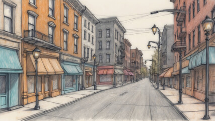 Old Street in Venice, Old Buildings Illustration, 