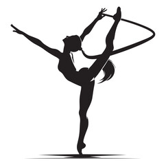 Fototapeta premium Gymnastics female competing on balance beam silhouette vector graphics