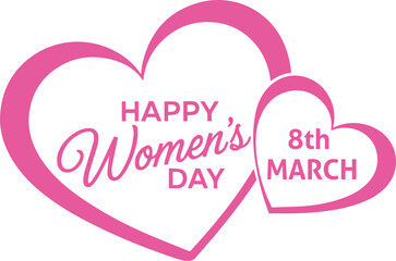 International women's day symbol with wings and hearts, A festive graphic celebrating International Women's Day with elegant script lettering and decorative hearts in pink and purple