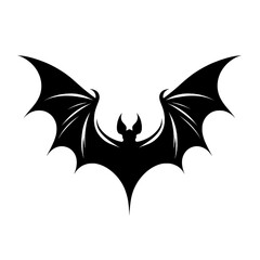 Minimalist Black Silhouette of a Flying Bat Halloween Clipart Design