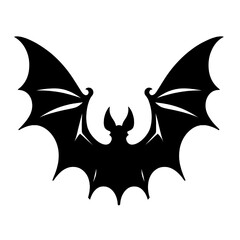 Minimalist Black Silhouette of a Flying Bat Halloween Clipart Design