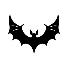 Minimalist Black Silhouette of a Flying Bat Halloween Clipart Design