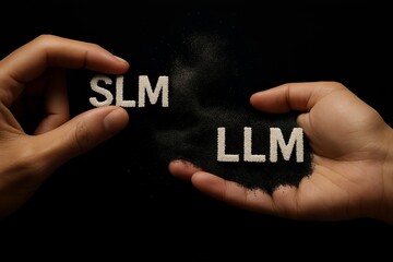 Creative Image Featuring SLM and LLM Letters Held by Hands with Black Powder