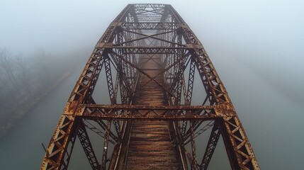 Misty morning bridge historic steel truss railway fog atmospheric weathered construction vintage engineering industrial architecture