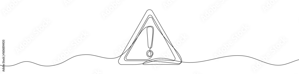 Poster exclamation mark in triangle in one line art style. exclamation mark drawing with editable black str