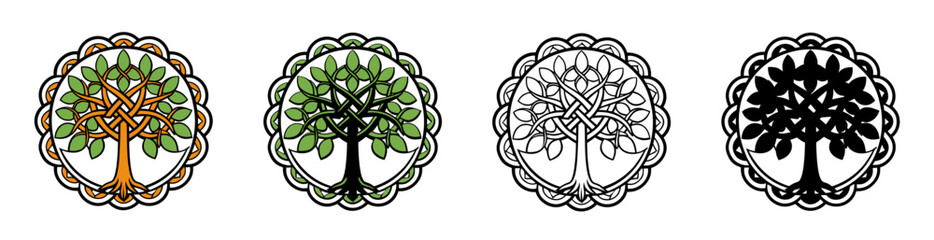 Celtic tree of life vector set in traditional colors and monochrome