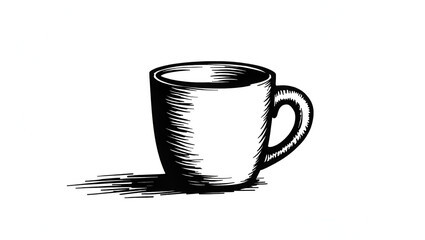 Coffee or tea Mugs, White and Black, Simple vector illustration Design on copy space white background, tea mug or coffee mug/  cup line artsolated on white