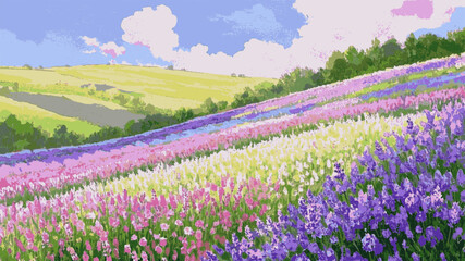Obraz premium Provence Light Lavender field view isolated watercolor vector illustration svg