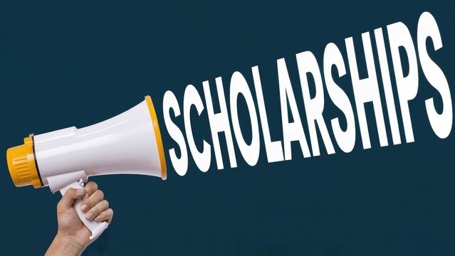 Announcing scholarship opportunities with a megaphone, grab your chance for education!