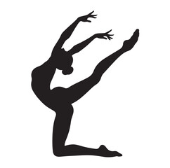 Gymnastics female competing on balance beam silhouette vector graphics