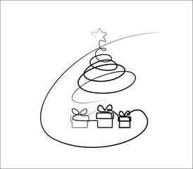 Continuous Line Christmas Tree Vector Icon, Happy Xmas Monoline Spruce, New Year Pines