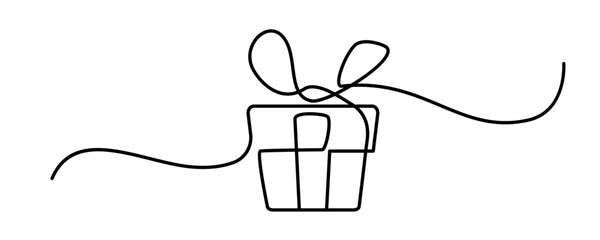 Obraz premium Continuous Thin Line Gift Box, Minimalist Present Drawing, One Line Art Giftbox, Package Outline