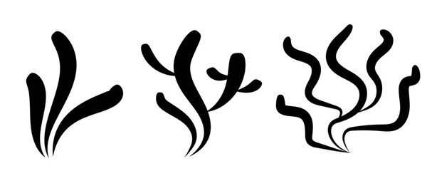 Seaweed icon. Sea algae, reef corals plants, ocean seaweed silhouettes, underwater pattern