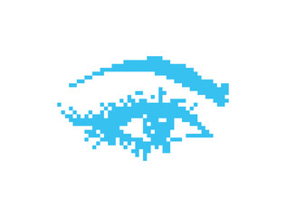 Obraz premium Pixel art eye icon, 8 bit retro style human eyeball, simple computing see symbol