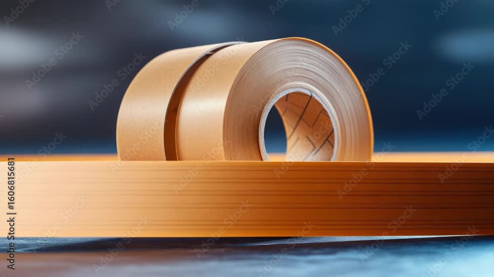 Poster a close-up shot of a roll of tape on a table, perfect for use in diy or crafting contexts