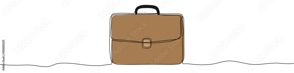 Aufkleber brown briefcase with black handle in one line art style. briefcase drawing with editable black strok