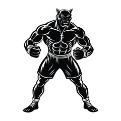 Vector a boxer stand with pose vector silhouette on white background