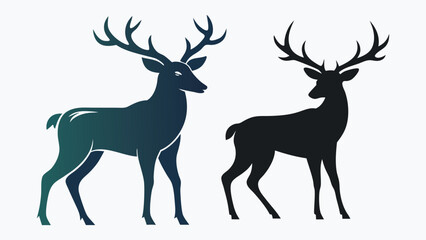 Fototapeta premium Set of deer silhouette vectors with antlers wildlife nature illustration