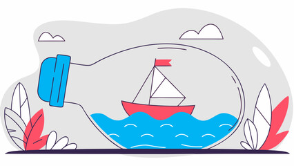 Naklejka premium A whimsical illustration of a ship in a bottle, showcasing creativity and imagination.