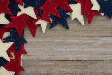 Retro USA red and blue star border on wood American background