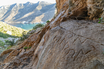 Cave of the Nymphs (Nympheo) with inscription NYFEON HIERON, Kamares, Sifnos, Cyclades, Greece