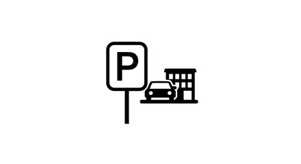 Parking Sign with Car and Building Illustration

