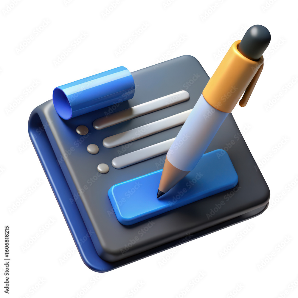 Poster 3d render of checklist or task list with pen on dark background for productivity themes