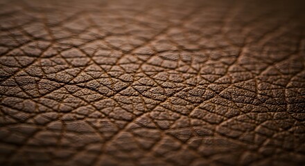 Close-Up Texture of Brown Leather Surface with Natural Patterns

