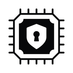Trendy glyph icon of encrypted secure processor chip