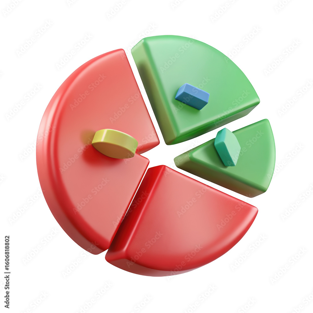 Poster 3d rendering of a pie chart illustrating business data analysis in a financial report on a backdrop 