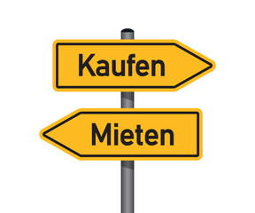 yellow traffic sign with german words buy rent isolated vector illustration © krissikunterbunt