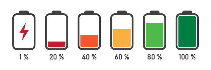 set of battery symbols charge level icon pictogram isolated illustration