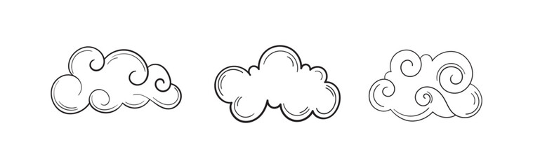 Vector set clouds of various shapes in hand drawn style