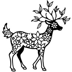 Floral Deer Silhouette  line art vector