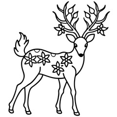 Floral Deer Silhouette  line art vector