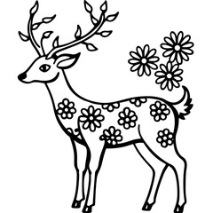 Floral Deer Silhouette  line art vector