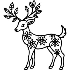 Floral Deer Silhouette  line art vector