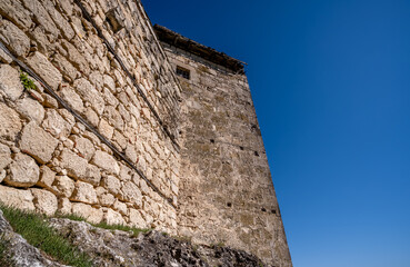 Old houses and walls of Chufut kale in Crimea in Russia.