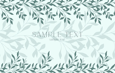 Floral frame with Branches and Leaves. Seamless Horizontal Floral Background. Greenery Line Art Drawing. Minimalist Floral Design. Card Template. Botanical Border Frame