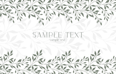 Floral frame with Branches and Leaves. Seamless Horizontal Floral Background. Greenery Line Art Drawing. Minimalist Floral Design. Leaf garland seamless. Botanical Border Frame