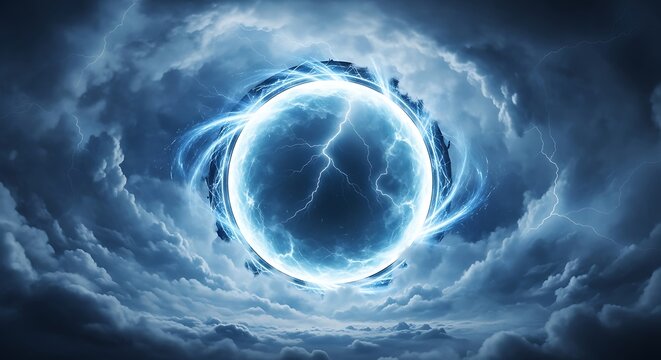 Abstract fantasy portal with electric energy in a vortex of dark clouds