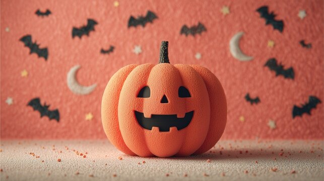 cute Halloween pumpkin with smiling face, cute Halloween pumpkin illustration, cute Halloween pumpkin with smiling face decor