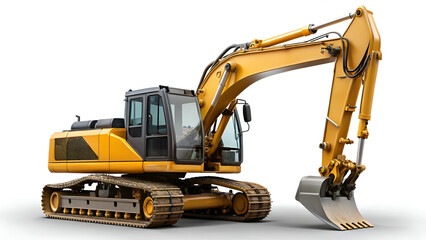 yellow excavator isolated on white