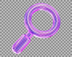 3d glass transparent holographic magnifying glass icon. Stock vector illustration on isolated background.