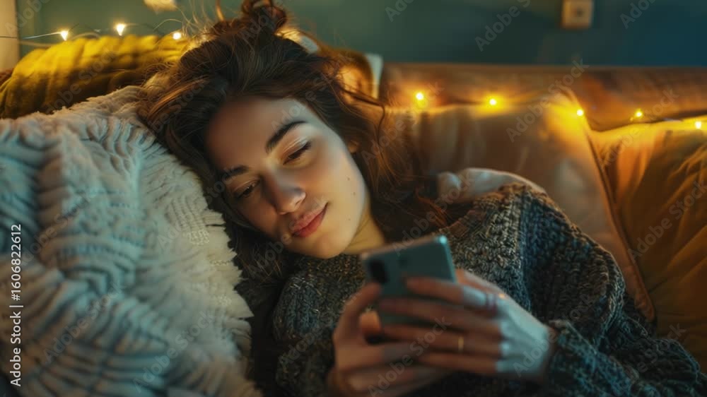 Poster a person relaxing on a couch while using their smartphone