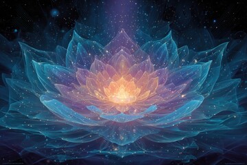 A beautiful lotus flower blooming against a vibrant bright blue background, symbolizing purity and enlightenment.