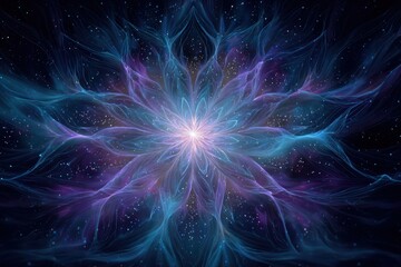A beautiful blue and purple flower with stars in the background, creating a dreamy and ethereal atmosphere. The flower is vibrant and eye-catching, standing out against the dark starry sky.