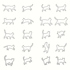 Playful Cat Line Icons Vector Illustration.
