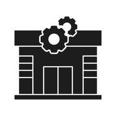 Storefront With Gears Solid Icon. Retail Business Optimization And Automation Silhouette Symbol. E-Commerce Management And Efficiency. Isolated Vector Illustration